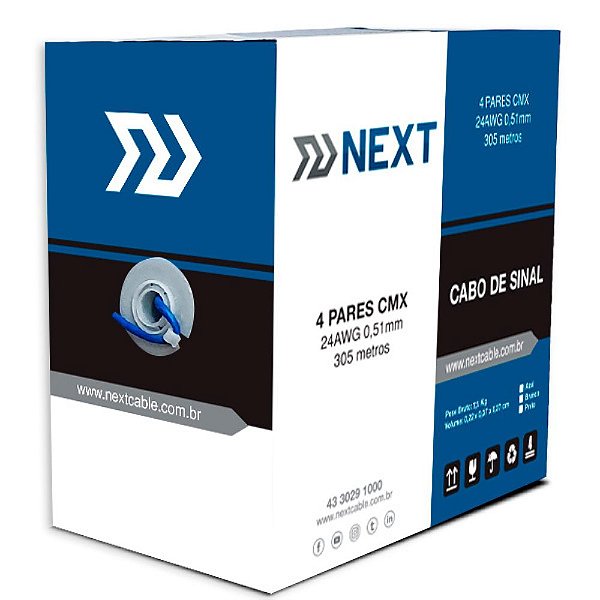 Cabo de Rede CFTV Azul 24 AWG 305m 30% Cobre