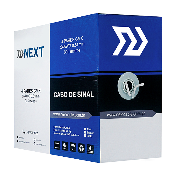 Cabo de Rede CFTV Branco 24 AWG 305m 30% Cobre