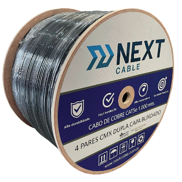 Cabo de Rede F/UTP Cat5e CMX 4P Dupla Capa Blindado Cobre Preto 1.000m