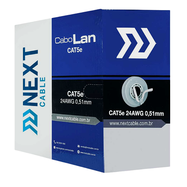 Cabo de Rede CAT5E U/UTP 4 Pares 305m Azul 100% Branco