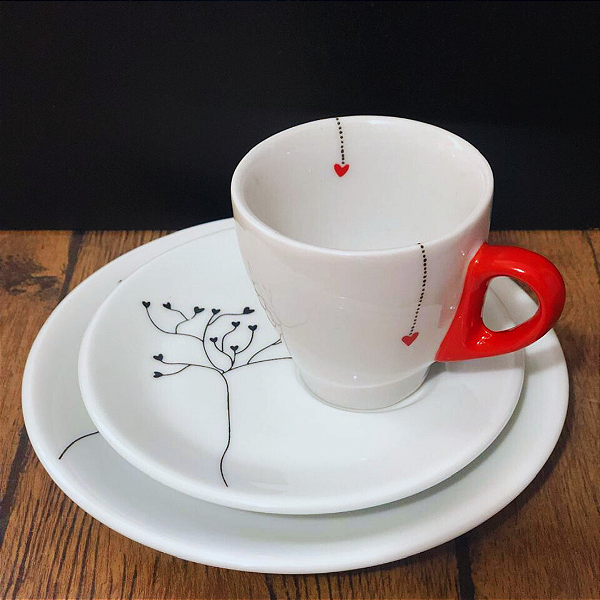 Conjunto de café - 3 Peças - Coração
