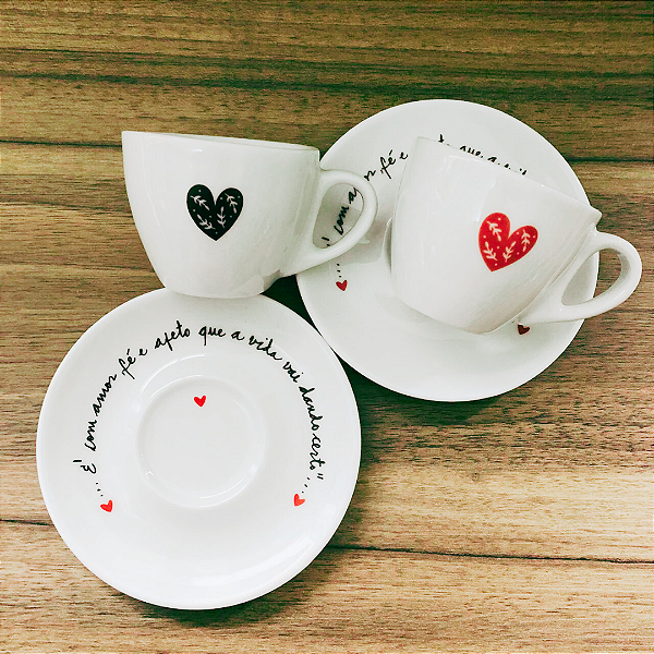 Conjunto de xícaras de café - 4 peças - Coração