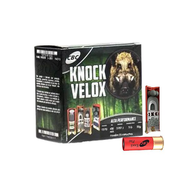 Municao 12/70 CBC KNOCK VELOX PLUS - BALOTE CH-SG
