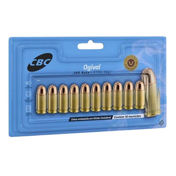 Municao .380ACP CBC ETOG 95gr Blister - UN