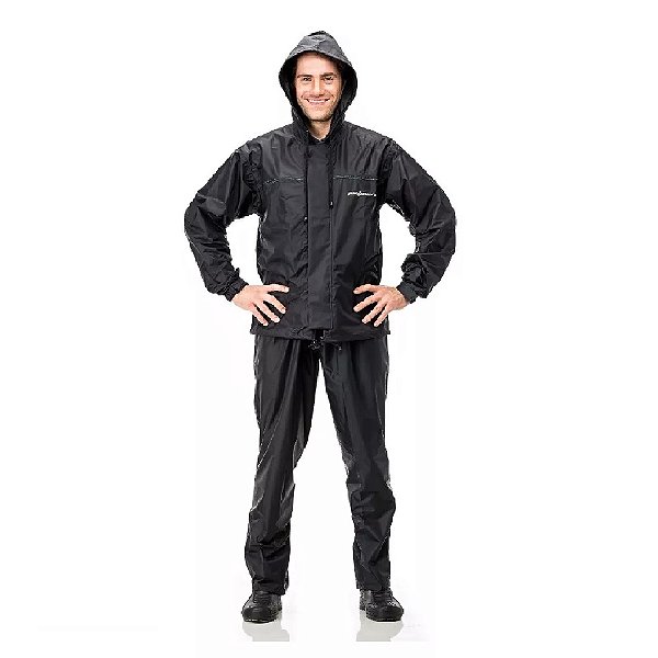 Conjunto de Chuva Pantaneiro Nylon com Capuz - Preto