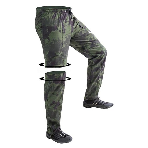 Calca Pesca Mar Negro com Ziper com Passante - Camuflado Verde