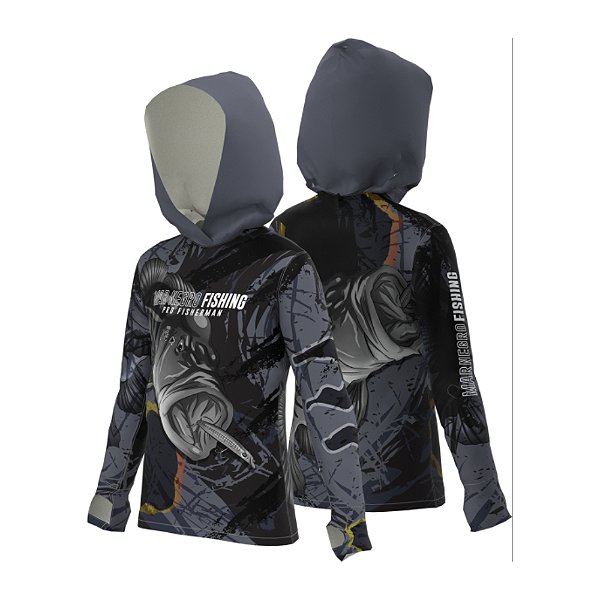 Camiseta Mar Negro Sublimada c Capuz - Tucunare Ocelo - Infantil