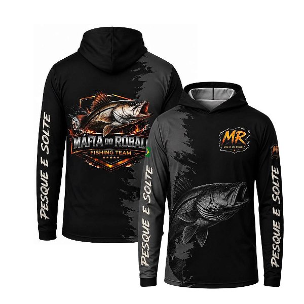 Camiseta Mafia do Robalo Fishing Team Capuz - Preta