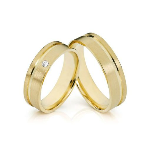 Par de Alianças de Ouro 18K Fosca Escovada com Pedra 5mm