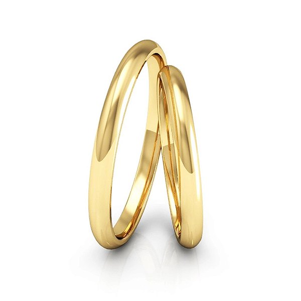 Par de Alianças de Ouro 18K Abaulada 2mm
