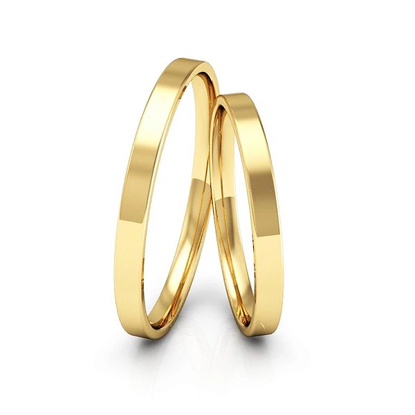 Par de Alianças de Ouro 18k Quadrada Delicada 2mm