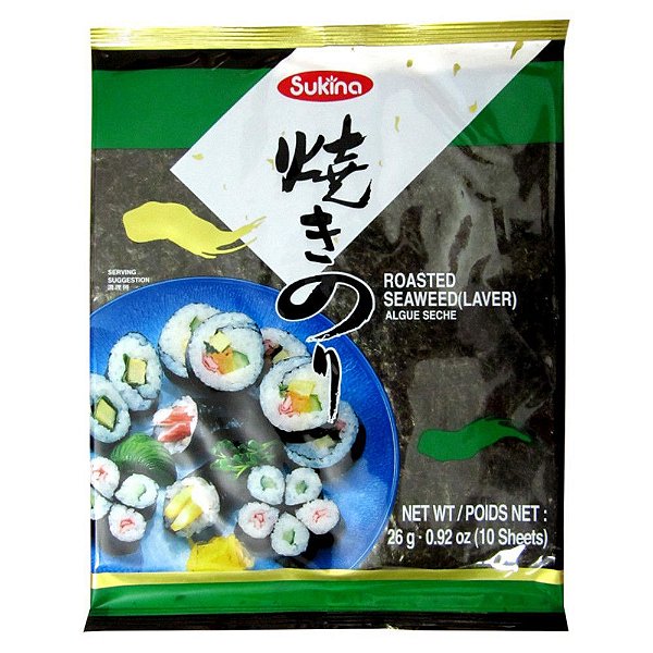 Alga Marinha Nori- Para Sushi E Temaki Com 10 Folhas Sukina - 26 Gramas