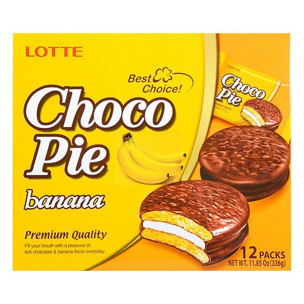 Combo 12un Choco Pie Bolinho De Chocolate E Banana Lotte 336g