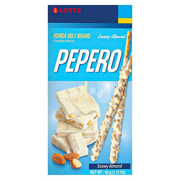 Biscoito Coreano Asiatico Pepero de Chocolate Branco & Amênodas Snowy Almond 32g