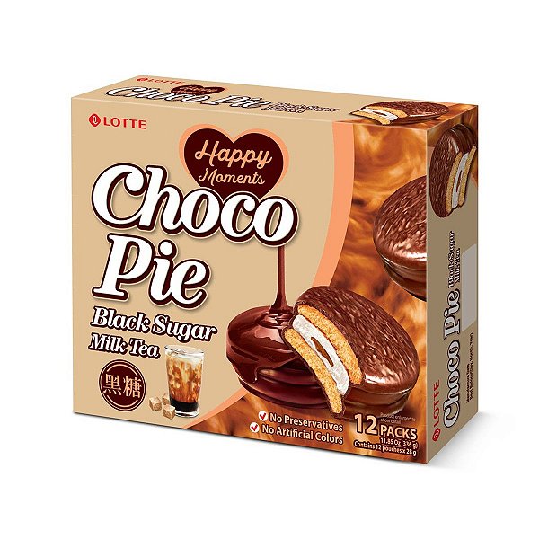 Caixa Alfajor Coreano Choco Pie 12un Chocolate com Açucar Mascavo e Leite