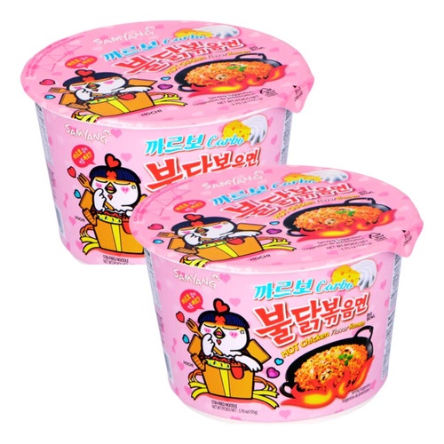 Kit 2 Lamen Coreano Picante Frango e Queijo Cremoso Carbonara Big Bowl 105g