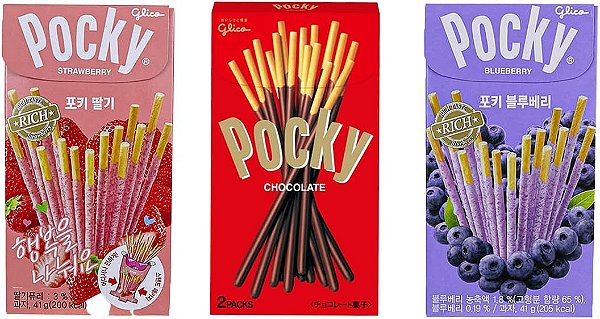 Kit 3 Pocky Coreano- Morango, Chocolate e Blueberry Glico