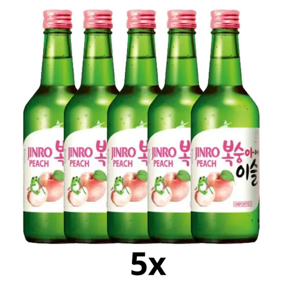 Kit 5 Sojus Coreano Jinro Sabor Pêssego - 360Ml