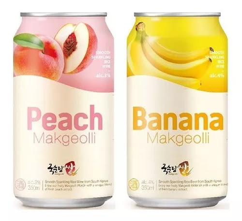 Kit de Bebida Alcoolica de Arroz Coreana Makgeolli (Banana e Pessego) -350ml