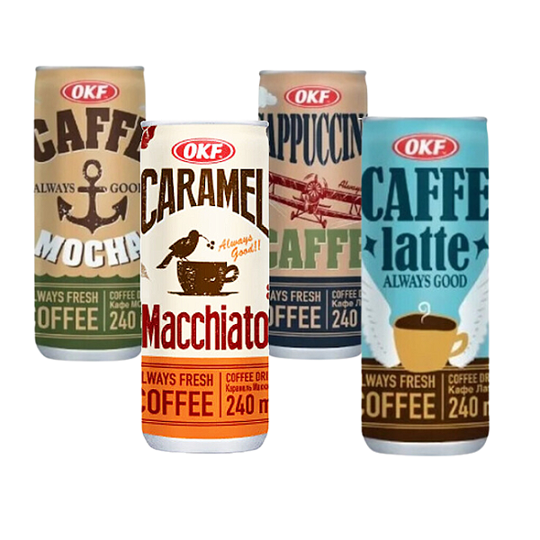 Kit Café Coreano Ao Leite Lata Okf Coreano Gelado Quente - 4 Sabores