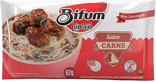 Macarrão Instantâneo De Arroz Lámen Sabor Carne Bifum 67G