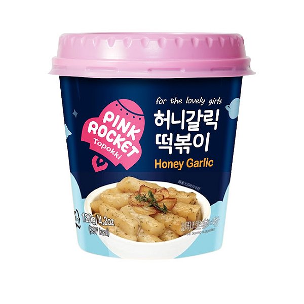 Topokki Bolinho de Arroz Coreano Instantâneo sabor Alho e Mel Pink Rocket Copo - 120g