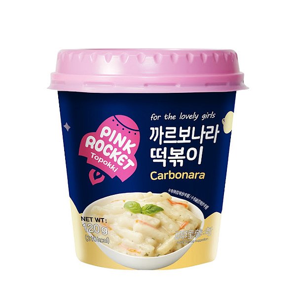 Topokki Bolinho de Arroz Coreano Instantâneo sabor Carbonara Pink Rocket Copo -120g
