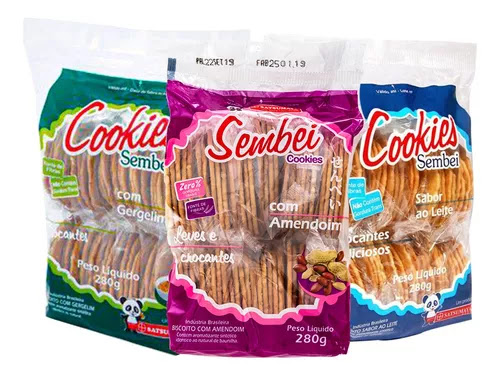 Kit Sembei Cookies – 3 Sabores (Amendoim, Leite e Gergelim)