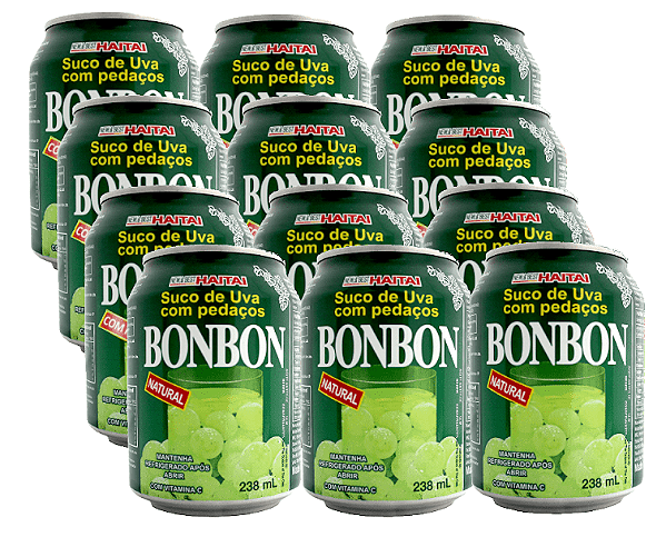 Kit 12 Latas de Suco de Uva Verde Coreano Bon Bon 235ml