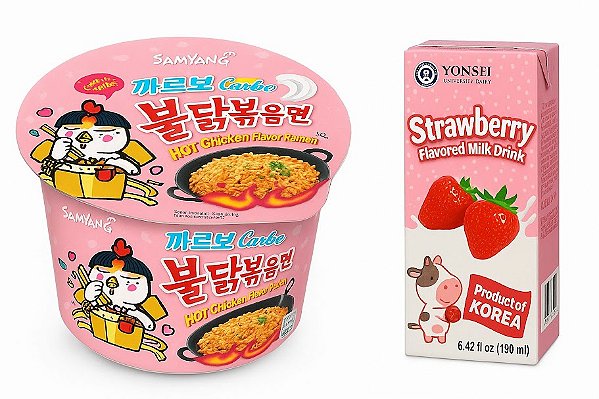 Kit Lamen Carbonara Buldak Big Bowl + Leite de Morango Yonsei 190 ml