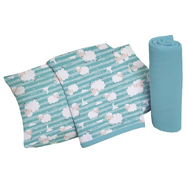 Jogo de Cama Berço 3pçs Malha 100% Algodão - Ovelha