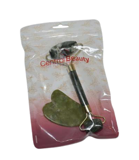 Kit Massageador Facial Rolo Duplo e Pedra Gua Sha