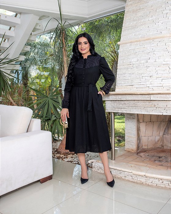 260224 VESTIDO LINHO & BORDADO BLACK