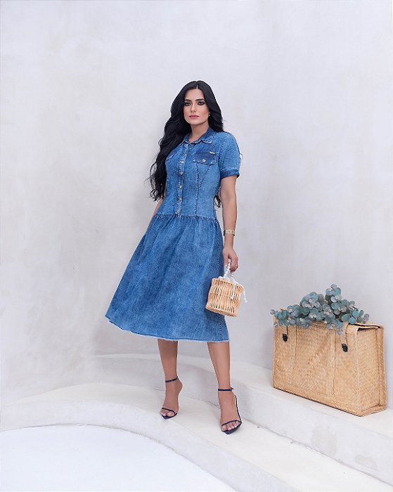 VESTIDO VECCHI JEANS MODA EVANGÉLICA EXCLUSIVA (250216) VESTIDO JEANS