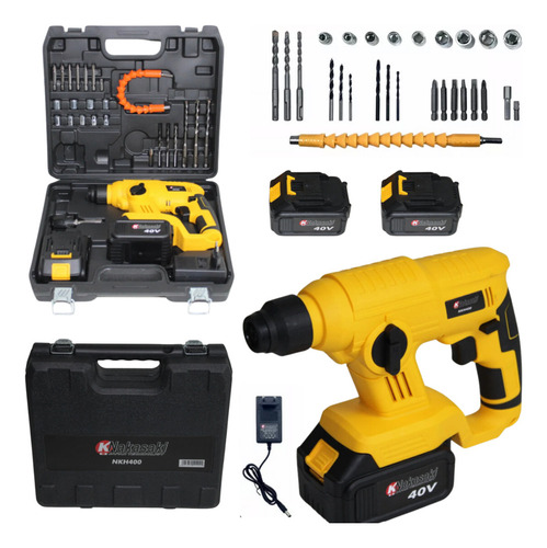 Martelete Rotativo Furadeira Industrial 40v Nkh400 27 Peças
