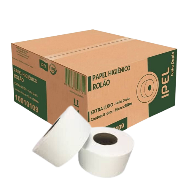 PAPEL HIGIENICO ROLAO FOLHA DUPLA 10X250M C/ 8RLS IPEL