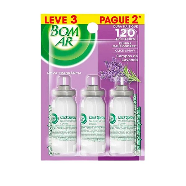 REFIL ODORIZADOR DE AR 12ML CLICK C/ 3 CAMPOS DE LAVANDA BOM AR