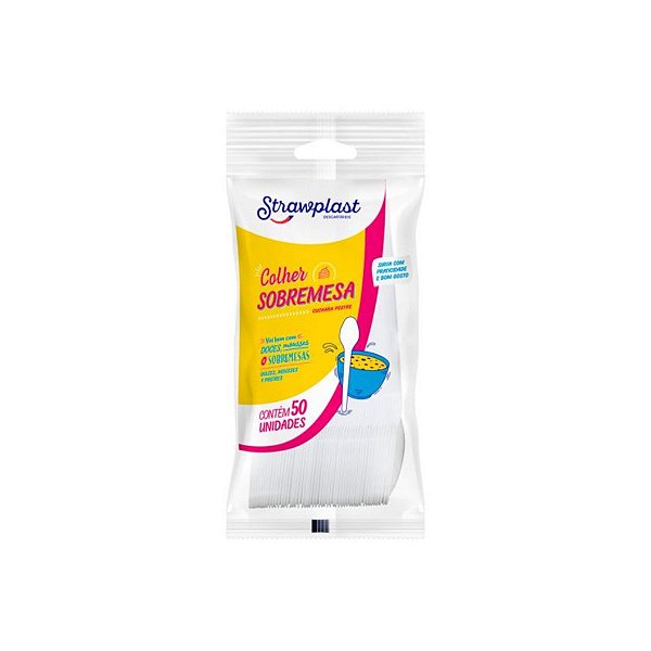 COLHER DESCARTAVEL SOBREMESA BRANCA C/50 STRAWPLAST