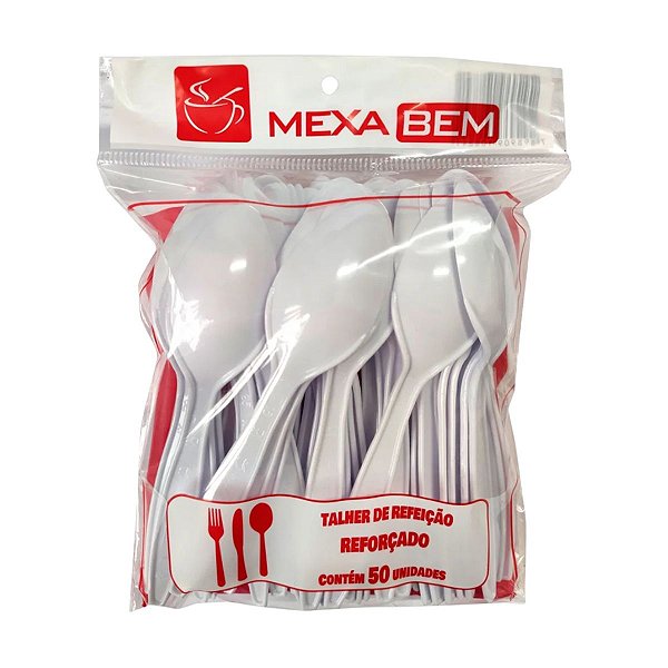 COLHER DESCESCARTAVEL REFEICAO C/ 50 BRANCO MEXA BEM