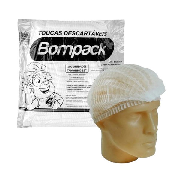 TOUCA DESCARTAVEL TNT SANFONADA C/ 100 BRANCA BOMPACK