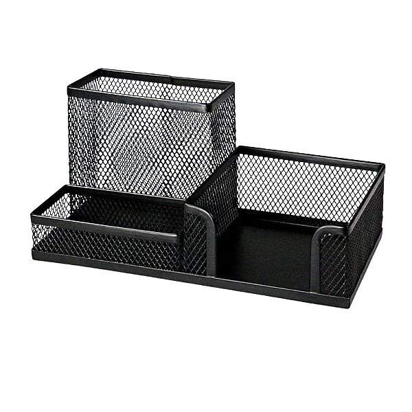 ORGANIZADOR DE MESA ARAMADO 3 COMPARTIMENTOS PRETO KIT