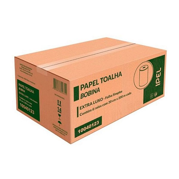 PAPEL TOALHA BOBINA 20CM X 200M C/ 6RLS 24G 100% CELULOSE EXTRA LUXO TRACTION IPEL