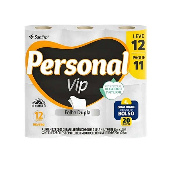PAPEL HIGIENICO F.DUPLA 20M 12RLS LV12PG11 PERSONAL VIP