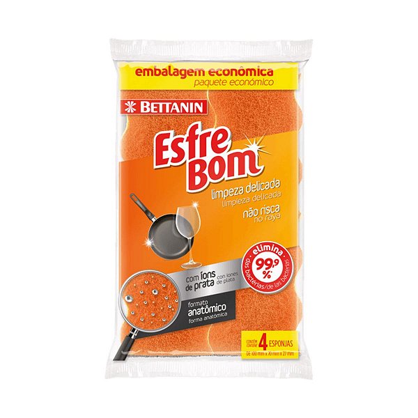 ESPONJA MULTIUSO DUPLA FACE LARANJA NAO RISCA C/ 4 ESFREBOM
