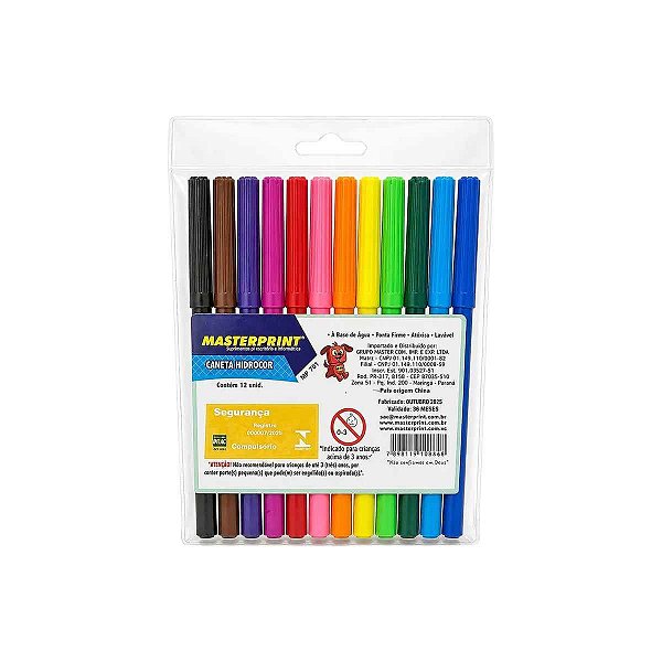 CANETINHA HIDROGRAFICA 12 CORES MASTERPRINT