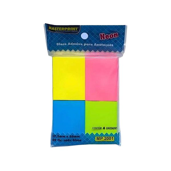BLOCO ADESIVO 38X50MM C/ 4BLS COLOR NEON MASTERPRINT