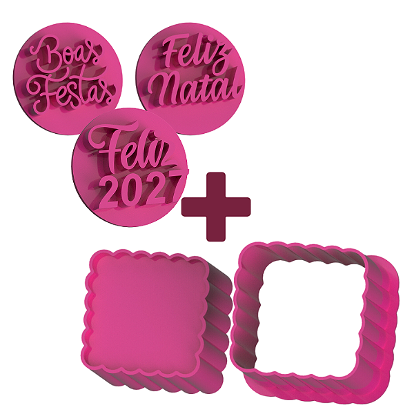Conjunto de Ejetor Quadrado Escalope + Carimbos Fim de Ano para Doces