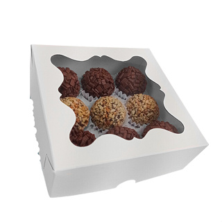 Caixa para 09 Doces Branca (Dia dos Namorados) – Com visor – 10 Unid.
