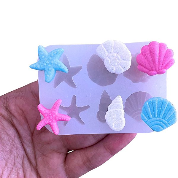 Molde de Silicone Alimentício para Apliques - Conchas (Fundo do Mar)