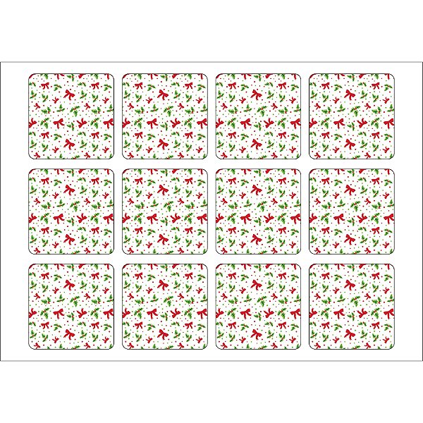 Papel de Arroz Quadrado 6cm - Laço e Azevinho de Natal